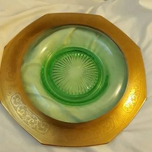 Vintage Console bowl green with gold rim